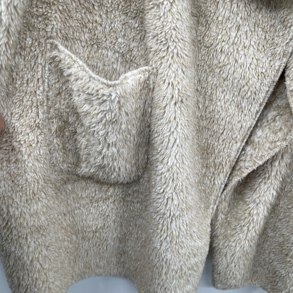 Soft Surroundings Hugs Plush Fleece‎ Shawl Collar Cardigan Sweater Beige Size L